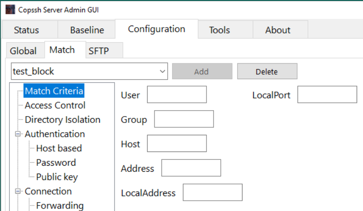 Match block configuration